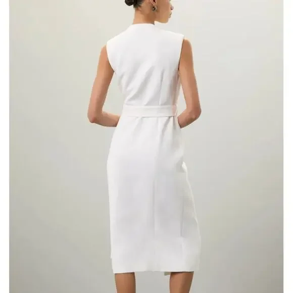 Ted Baker White Wrap Midi Dress Size 4 Suiting Career Professional Designer $575